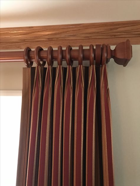 Perfect pleats. Modern Curtain Rods, Custom Drapery Panels, Window Solutions, Wooden Curtain Poles, Wooden Curtain, Metal Curtain Pole, Modern Window Treatments, Cozy Living Room Design, Wood Curtain