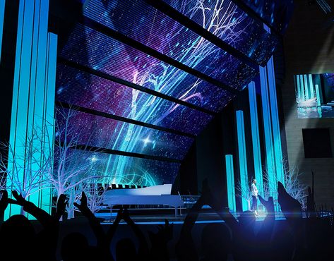 Stage Design on Behance Concert Stage Lighting, Futuristic Event Design, Circle Stage Design, Futuristic Stage Design, Dj Stage Design, Led Stage Design, Event Stage Design Ideas, 3d Stage Design, Futuristic Event