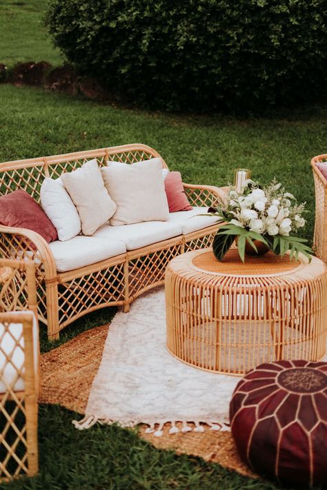 Boho Wedding Furniture Lounge Areas, Boho Cocktail Table Decor, Boho Wedding Lounge Area, Boho Cocktail Hour, Cocktail Hour Seating, Rattan Wedding, Wedding Canapes, Cocktail Table Decor, Wedding Lounge Area