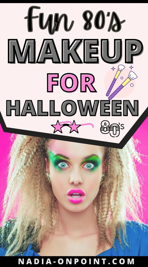 Everything Halloween! Here are some 80s Halloween makeup ideas! Try out these Halloween hair and makeup. The cutest 80s makeup for Halloween. Halloween makeup looks 80s | 80s eye makeup Halloween. Halloween makeup easy 80s. #80s #halloween #makeup 80 Prom Hair 80s Makeup, 80s Makeup Step By Step, 80s Halloween Hair And Makeup, 1980s Makeup And Hair 80s Party, Hair From The 80s, 80s Party Makeup And Hair, How To 80s Makeup, 80s Costume Makeup, Easy 80s Makeup Simple