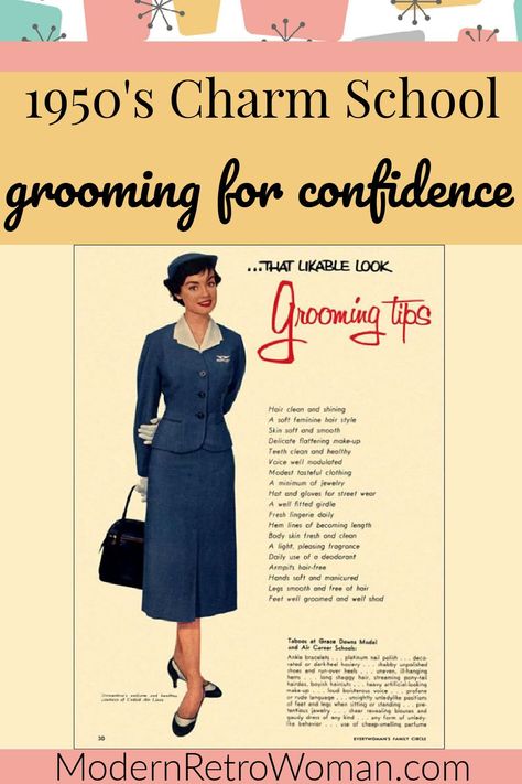 50s Beauty Tips, 1950s Working Women, 1950s Etiquette, School Confidence, Confidence Habits, 1950s Lifestyle, Vintage Homemaker, Ettiquette For A Lady, Trad Wife