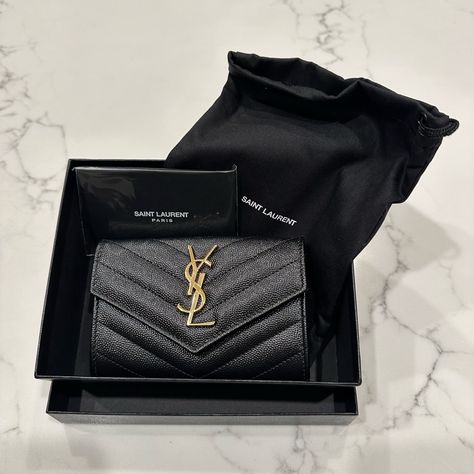 Authentic Yves Saint Laurent (Ysl) Wallet Black And Gold Brand New, Never Used Bought At Neiman’s But Return Window Closed Comes With Box And Bag Yves Saint Laurent Purse, Ysl Black On Black Bag, Ysl Wallet Aesthetic, Mini Ysl Bag, Yves Saint Laurent Wallet, Ysl Wallets, Ysl Mini Bag, Yves Saint Laurent Aesthetic, Sac Yves Saint Laurent