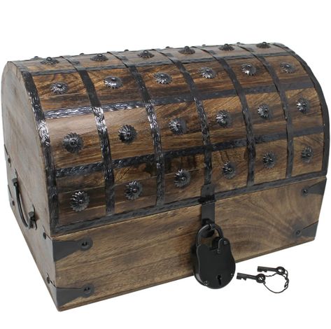 Wooden Treasure Chest, Painted Trunk, Pirate Treasure Chest, Vintage Skeleton Keys, Pirate Theme Party, Trunks And Chests, Antique Chest, Pirate Treasure, Key Storage