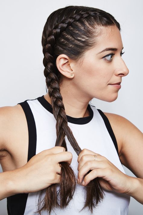 Feel Balanced at Yoga With These Double Dutch French Braids Dutch French Braid, Braids Step By Step, Two French Braids, Double French Braids, Double Dutch Braid, Side French Braids, Dutch Braid Hairstyles, Braiding Your Own Hair, Boxer Braids