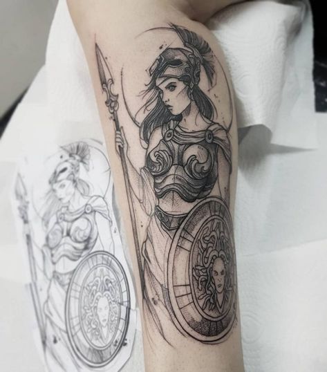 Athena tattoo Greek Goddess Tattoo, Artemis Tattoo, Athena Tattoo, Shield Tattoo, Sketchy Tattoo, Valkyrie Tattoo, Lovely Bones, Greek Mythology Tattoos, Goddess Tattoo