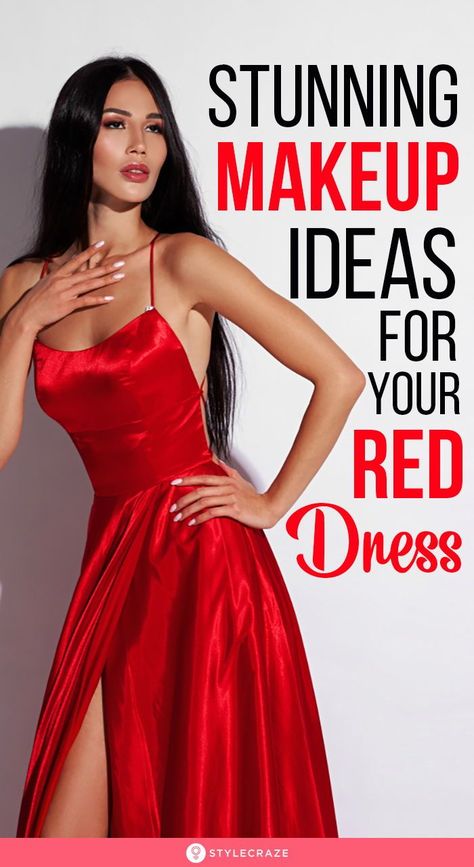 Short Nails For Red Dress Ideas, Make Up Look For Red Gown, Make Up Look For Red Outfit, Makeup Looks On Red Dress, Eye Makeup Ideas For Red Dress, Eyeshadow Looks For A Red Dress, Eye Shadow For Red Dresses, Makeup Look On Red Dress, Make Up Ideas For A Red Dress