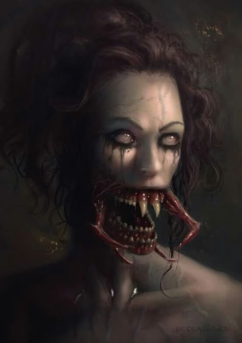 Horror Concept, Smiling Lady, Hp Lovecraft, Fantasy Creature, The Crow, Arte Obscura, Scary Art, Creepy Art, Angels And Demons