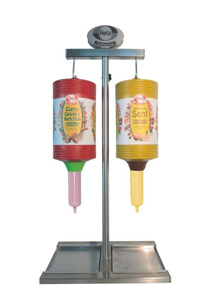 Sauce Dispenser Product Gallery - The Sausage Man Ketchup Dispenser Ideas, Sausage Man, Container Coffee Shop, Dog Holder, Hot Dog Roller, Sauce Dispenser, Bread Pastry, Hot Dog Sauce, Condiment Dispenser