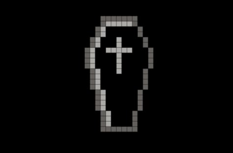 Acnh Coffin Design, Pixelated Art Easy, Coffin Cross Stitch, Coffin Pixel Art, Grim Reaper Pixel Art, Pixel Halloween Art, 8 Bit Pixel Art Pattern, Bat Pixel Art, Scary Pixel Art