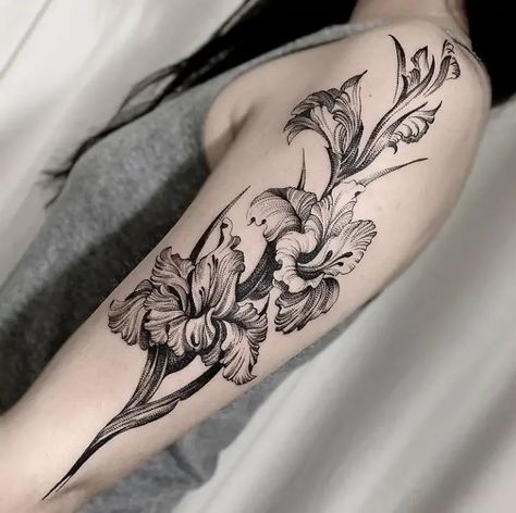 Gladiolus Flower Tattoos, Iris Flower Tattoo, Gladiolus Tattoo, Daffodil Tattoo, Iris Tattoo, Flower Tattoo Meanings, Gladiolus Flower, Men's Fashion Tips, Mommy Tattoos