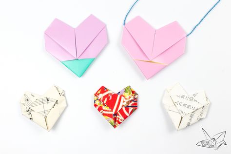 Origami Heart Necklace Tutorial – Heart Letterfold Hart Origami, Easy Origami Heart, Pretty Origami, Paper Kawaii, Letter Folding, Tutorial Origami, Crafts Origami, Ideas Navidad, Origami Heart