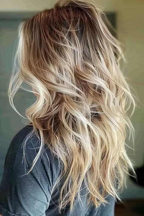 Haircut For Long Thick Wavy Hair, Long Blonde Hair Wavy, Blonde Long Hair With Layers, Choppy Shag Hairstyles Long, Long Hair Shag, Long Bronde Hair, Long Choppy Haircuts, Choppy Layers For Long Hair, Edgy Blonde Hair