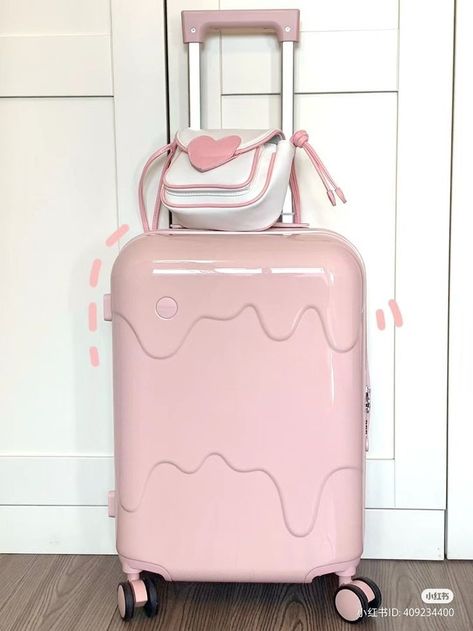 White Suitcase Aesthetic, Koper Traveling, Sanrio Flowers, Dove Lotion, Cheap Suitcases, Suitcase Pink, Glossier Bag, Pink Luggage, Cute Suitcases