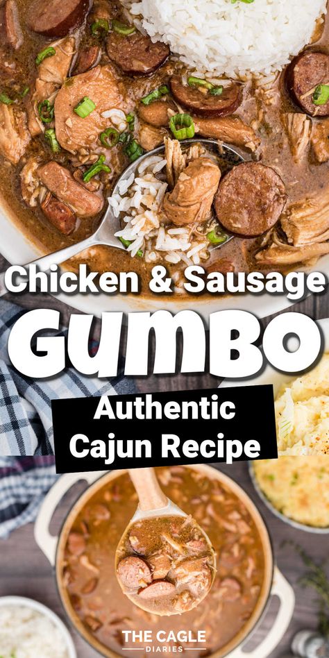 Cajun Gumbo Recipe, Gumbo Recipe Easy, Chicken And Sausage Gumbo, Chicken Sausage Gumbo, Seafood Gumbo Recipe, Gumbo Recipe Sausage, Stew Crockpot, Chicken Gumbo, Chicken And Sausage