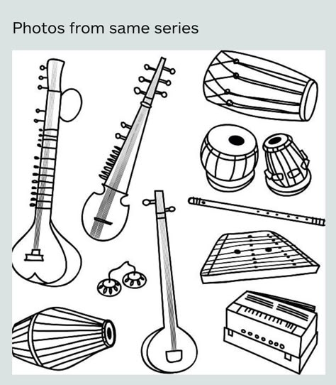 Instruments Drawing, Indian Instruments, Indian Musical Instruments, Musical Instruments Drawing, Music Doodle, Geometric Origami, Instruments Art, Boho Art Drawings, School Murals