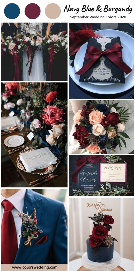 Burgundy Weddings, September Wedding Colors, Navy And Burgundy Wedding, Burgundy Wedding Colors, Fall Wedding Color Schemes, Blue And Burgundy, Wedding Color Combos, 8 September, Colors Schemes