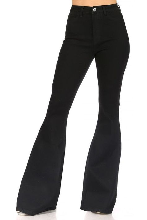 HIGH WAIST STRETCH BASIC DENIM FLARE JEANS Black Jeans Bell Bottoms, Bell Bottom Jeans Black, Black Jeans Flare, Black Bell Bottom Jeans, Flare Black Jeans, Black Flares, Denim Flare Jeans, Back In Black, Chic Heels