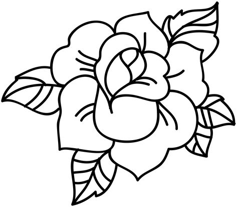 Tattoos To Trace, Traditional Rose Tattoo Stencil, Traditional Tattoo Stencils Old School, Traditional Rose Tattoo Outline, Traditional Rose Outline, Easy Rose Tattoo, Tattoos To Practice, Outline Rose Tattoo, Rose Tattoo Design Outline