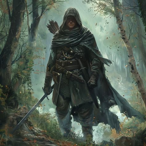 Fantasy Ranger Art, Dunedain Rangers, Dnd Ranger Art, Dnd Ranger Character Design, Medieval Ranger, Ranger Rpg, Fantasy Ranger, Forest Warrior, Dnd Ranger