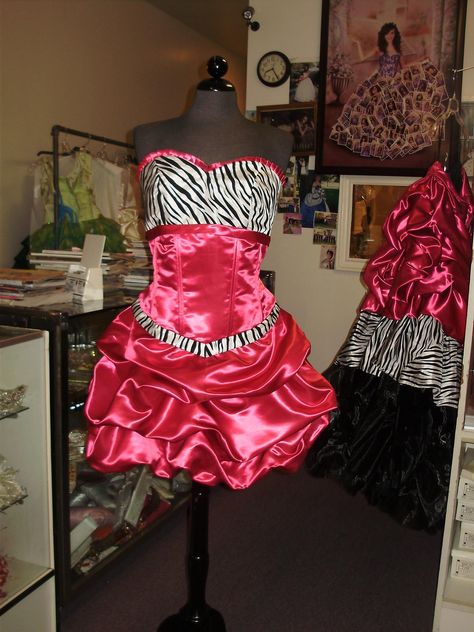 Quinceanera Design - Zebra, Hot Pink w/out Full Dress Trashy Y2k Prom Dress, Y2k Quince Dresses, Mcbling Prom Dress, 2000s Homecoming Dress, Y2k Hoco Dress, Trashy Dress, Scene Prom Dress, Y2k Quince, Mcbling Dress