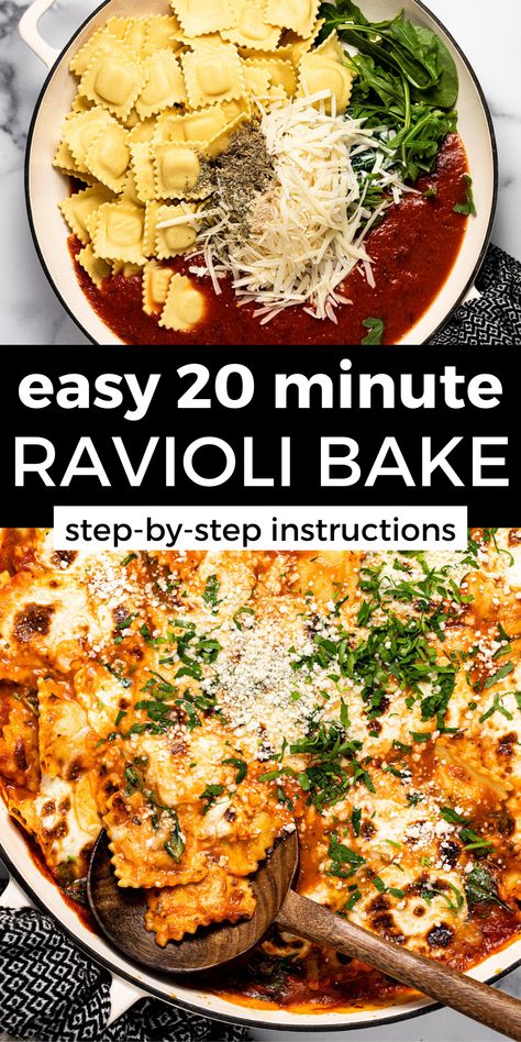 How To Use Frozen Ravioli, Baked Ravioli With Spinach, Ravioli Casserole Recipes Easy Dinners, Dinners With Ravioli, Ww Ravioli Recipes, Frozen Spinach Ravioli Recipe, Frozen Baked Ravioli, Frozen Spinach And Cheese Ravioli Recipes, Spinach Ravioli Casserole