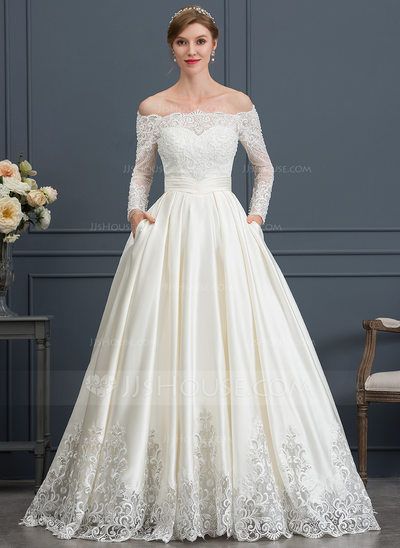 Wedding Dress With Beading, Long Bridal Gown, Gown Princess, Ball Gowns Princess, Summer Dresses For Wedding Guest, Wedding Dresses Satin, Satin Wedding Dress, Long Sleeve Wedding, Wedding Dresses Plus Size