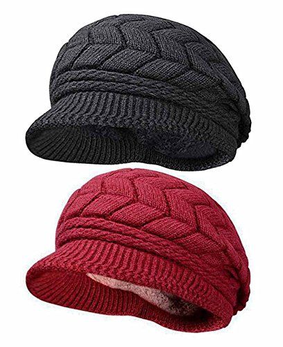 Women Winter Hats Knit HINDAWI Crochet Fashions Snow Warm Cap with Visor Black and Red ** Learn more by visiting the image link. (This is an affiliate link) Beret Style, Visor Beanie, Girls Winter Hats, Beanie Crochet, Acrylic Fiber, Women's Beanie, Winter Hats For Women, Layer Design, Newsboy Cap