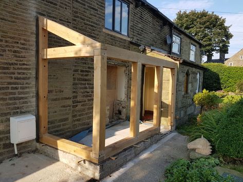 Timber Side Extension, Oak Lean To Extension, Oak Lean To Porch, Front Extension Ideas, Lean To Extension, Lean To Conservatory, Porch Extension, Cottage House Interior, Timber Frame Porch