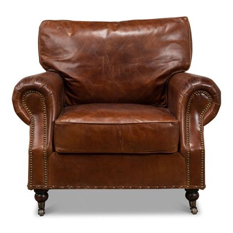 Sarreid Ltd Papa's Leather Club Chair | Perigold Vintage Leather Chairs, Leather Chesterfield, Leather Club Chairs, Chesterfield Chair, Club Chair, Toss Pillows, Comfortable Chair, Top Grain Leather, Wingback Chair