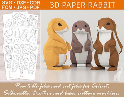 Papercraft Templates Free Downloads, Rabbit Template, Paper Rabbit, Paper Bunny, Silhouette Curio, 3d Figures, Papercraft Templates, 3d Studio, Paper Animals