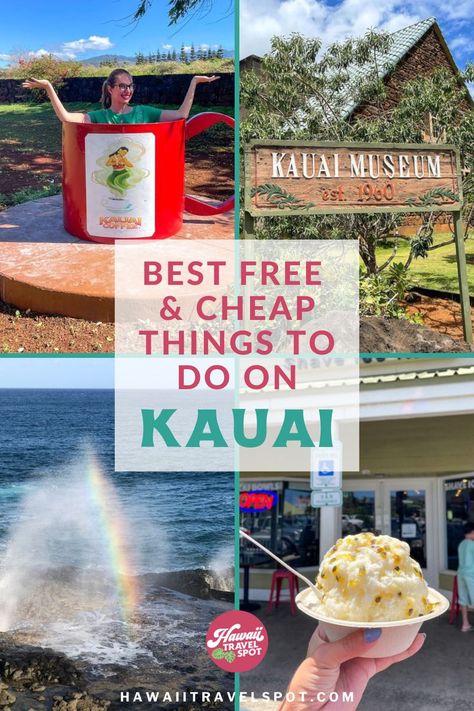 Planning a trip to Kauai on the cheap? Here are 14 of the Best Cheap and Free Things To Do On Kauai. Whether you are traveling with kids, or as a couple there are plenty of activities to do on the island that won’t break the bank. In fact, many of them are free! You can find cheap places to stay, to dine, and things to do in Kauai Hawaii. From a Kauai Coffee Tour, or a visit to the Spouting Horn in Poipu Kauai, and much more. Head to the blog to find the best free activities on Kauai Hawaii. Kuai Hawaii, Kauai Hawaii Honeymoon, Kauai Things To Do, Kauai Activities, Hawaii Vacation Tips, Things To Do In Kauai, Hawaii Packing List, Kauai Travel, Hawaiian Travel