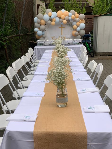 Backyard rustic communion party. First Holy Communion Decoration Ideas, Holy Communion Decorations, First Communion Party Ideas, Communion Decor, Confirmation Ideas, Holy Communion Party, First Communion Decorations, Communion Ideas, Communion Decorations