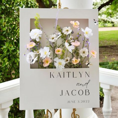 Flower Wedding Box Welcome Sign DIY Floral Frame Signage Baby Shower Birthday Party Decoration Welcome Sign With Flower Box Diy, Floral Box Welcome Sign, Floral Engagement Party, Wedding Boards Signs Entrance, Whimsical Wedding Flowers, Welcome Sign Diy, Bobo Balloons, Diy Flower Boxes, Bridal Shower Inspo