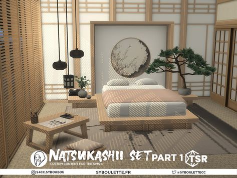 Sims 4 Cc Japanese Furniture, Sims 4 Japanese House, Japan Bedroom, Japan Furniture, Mods Sims 4, Japanese Bed, Bedroom Inspirations Minimalist, Japanese Bedroom, Muebles Sims 4 Cc