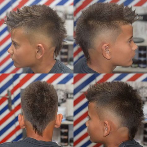 Comb Over Mohawk Fade Haircut, Frohawk Fade Boys, Little Boy Fohawk Hairstyle, Fohawk Haircut For Toddler Boys, Boys Modern Mohawk, Faux Hawk Hairstyles Boys, Boys Euro Hawk Haircut, Kids Baseball Haircut, Lightening Bolt In Haircut