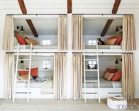 3-bunk-room Bunk Bed Rooms, Creative Kids Rooms, Modern Bunk Beds, Cabin Chic, Bunk Beds Built In, Built In Bunks, Bunk Rooms, Bunk Bed Designs, Dekorasi Kamar Tidur