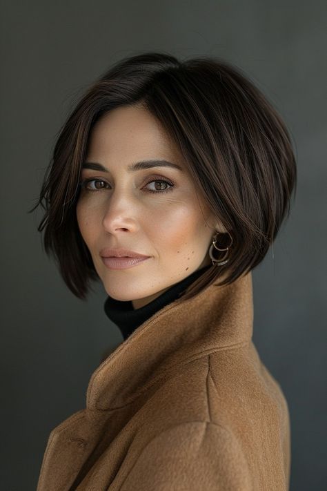 Command the room with this elegantly angled bob—a cut that defines sophistication. Tap to see more styles that marry professionalism with style! Short Romantic Hair, Angled Bob Haircuts 2024, Classic Bob Haircut, Modern Short Hairstyles, Romantic Hairstyles, Chin Length Hair, Angled Bob, Hair Inspiration Short, Short Bob Haircuts