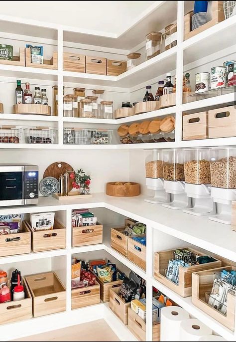 Small Walk In Pantry, Walk In Pantry Ideas, Pantry Closet Design, Pantry Layout, Pantry Inspiration, Clutter Free Kitchen, Classy Closets, Pantry Room, Organized Pantry