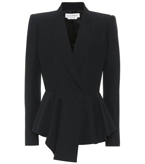 Luxury Structured Blazer, Luxury Structured Blazer With Buttons, Luxury Elegant Blazer With Structured Shoulders, Mytheresa Blazer, Luxury Single-breasted Black Blazer, Peplum Blazer, Crepe Blazer, Cashmere Jacket, Peplum Jacket