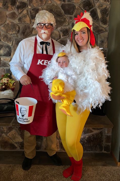 Farm Costumes For Family, Family Chicken Costume, Kfc Couples Costume, Chicken Family Costume, Family Farm Costumes, Kfc Halloween Costume, Adult Chicken Costume, Kfc Costume, Waffle Costume