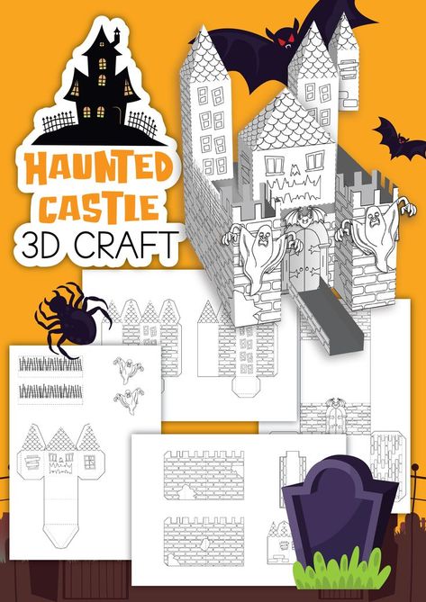 This free printable haunted house is a fun halloween coloring activity that turns into a paper house! Or maybe its a fun haunted castle? Either way it's spooky and a great activity for kids who want a little bit of a challenge this halloween season. Grab the free printable template for the haunted house! Halloween Crafts Spooky, 3d Paper Projects Free Printable, Fun Fall Art Projects For Kids, Haunted House Paper Craft, Halloween Craft Printables Free, Coffin Template Free Printable, Free Halloween Craft Printables For Kids, Free Haunted House Printable, Printable Haunted House Template