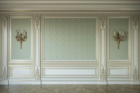 Beige wall panels in classical style wit... | Premium Photo #Freepik #photo #pattern #gold #texture #wood Wooden Panel Wall, Wall Design Home, Classic House Interior Design, White Wall Paneling, Baroque Interior, Decorating Ideas For Living Room, Wall Panel Design, Plafond Design, Panels Wall