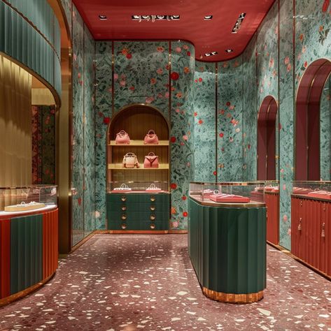 Gold Shop, Gucci Office, Gucci Interior, Gucci Interior Design, Gucci Showroom, Sabyasachi Showroom, Gucci Boutique Interior, Gucci Store Interior Design, Fitting Room