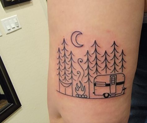 Camper Tattoo, Nature Tattoo Ideas, Camping Tattoo, Adventure Tattoo, Cool Nature, Nature Tattoo, C Tattoo, Tattoo Now, Reference Pics