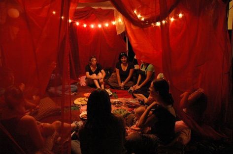 The Red Tent or Moon Lodge was a place where women would traditionally gather each month to meditate, share their experiences & channel wisdom for themselves & the wider community. Women around the world are reclaiming this tradition to access the support of sisterhood during the time in the lunar cycle when women are most prone to spiral down. To find out more, read this article: Period Party, Pink Tent, Community Women, Moon Time, Red Tent, Moon Party, Women's Circle, Life Is Precious, Outdoors Tattoo