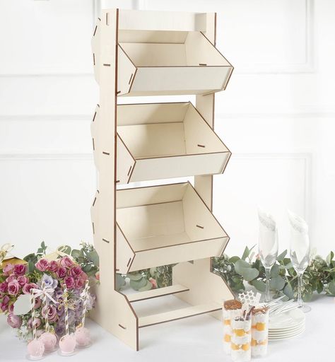 PRICES MAY VARY. Quantity: 1 Display Stand Material: Wood Color: Natural Style: Laser Cut 3-Tier Basket Display Stand Overall Size: 12"L x 12"W x 32.5"H Each Basket Size: 11.5"L x 8.75"W x 5.75"H Space between Baskets: 5" Wood Thickness: 4mm Assembly Required: Yes. Easy to Assemble. Instructions Included: Yes Accessories Included: Yes Perfect for displaying candy, fruits, bread, gifts, toys, retail products etc PREMIUM QUALITY: This cake stand is made from high-quality premium wood. This elegant Basket Display, Table Top Display Stand, Dessert Holder, Rustic Dessert, Dessert Display Stand, Standing Display, Shelf Stand, Wooden Display Stand, Dessert Table Decor