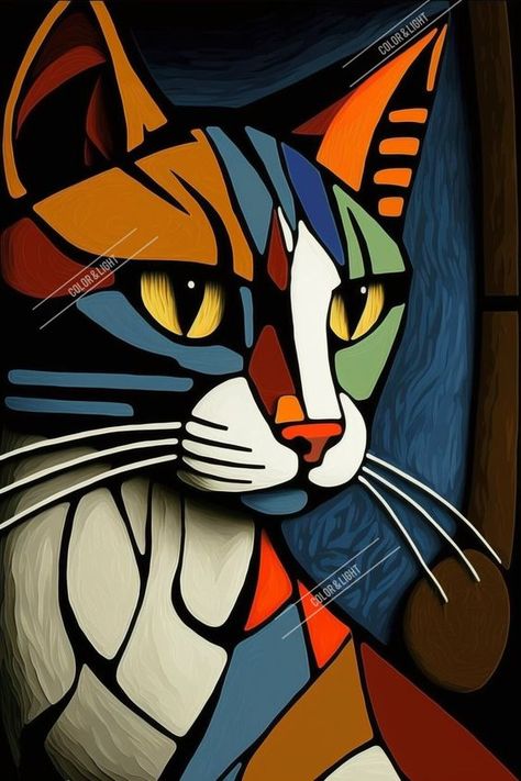 Picasso Cat Picasso Style Abstract Cat Art Digital Download | Abstract Art | Cat Print | Downloadable Picasso Cat, Abstract Cat Art, Modern Cat Art, Dekorasi Bohemia, 심플한 그림, Seni Pastel, Abstract Cat, Picasso Style, Cubism Art