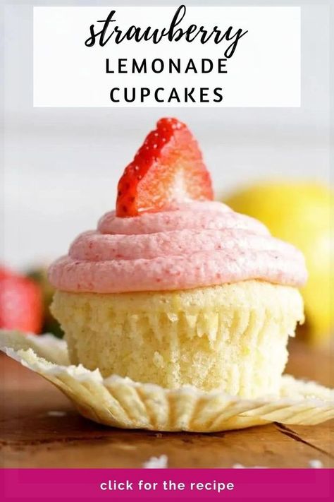 These strawberry lemonade cupcakes feature moist lemon cupcakes with creamy strawberry frosting. The flavor combination and texture make these cupcakes absolutely to die for! Strawberry Lemonade Cupcakes, Easy Strawberry Lemonade, Lemonade Cupcakes, Strawberry Frosting, Lemon Cupcakes, Spring Desserts, Easy Strawberry, Yummy Cupcakes, Strawberry Lemonade