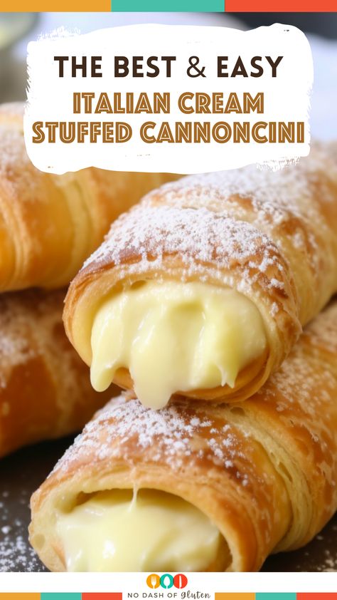 Italian Cream Stuffed Cannoncini Italian Cream Stuffed Cannoncini, Italian Cream Puffs, Cream Stuffed Cannoncini, Italian Cream Puff, Resep Puff Pastry, Makanan Italia, Cannoli Recipe, Cream Puff Recipe, Italian Cream