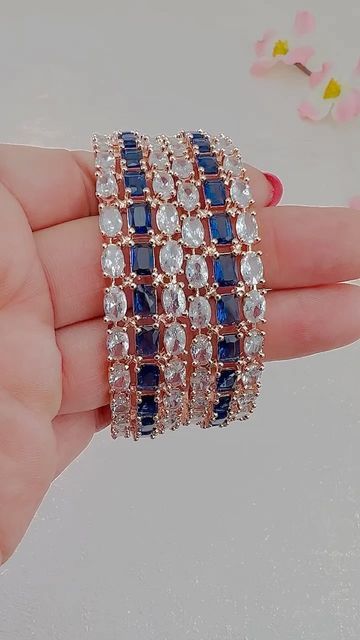 Blue Bangles, Heavy Jewellery, Diamond Bangles, Gold Plated Bangles, Diamond Bangle, American Diamond, Sapphire Blue, Blue Diamond, Gold Bangles